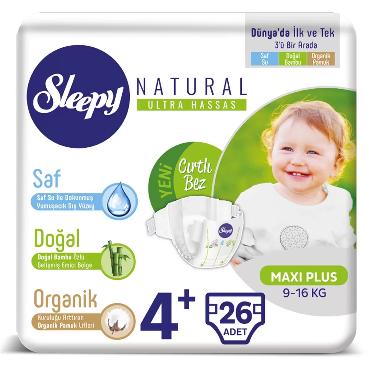 Sleepy Natural Bebek Bezi 4+ Numara 9-16 Kg 26 Adet