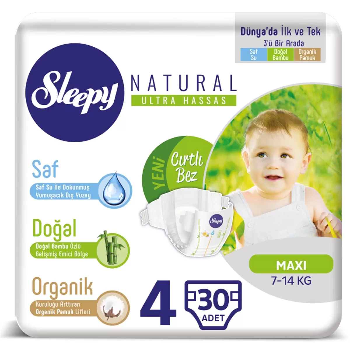 Sleepy Natural Bebek Bezi 4 Numara Maxi 30 Adet 7-14 Kg