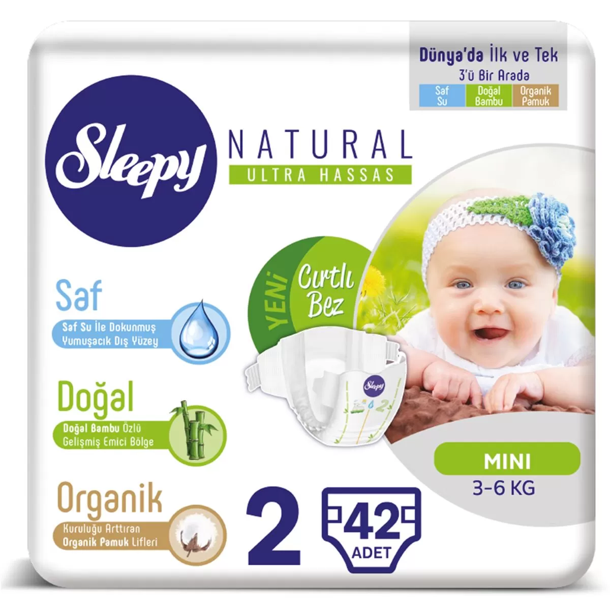 Sleepy Natural Bebek Bezi 2 Numara 3-6 Kg 42 Adet