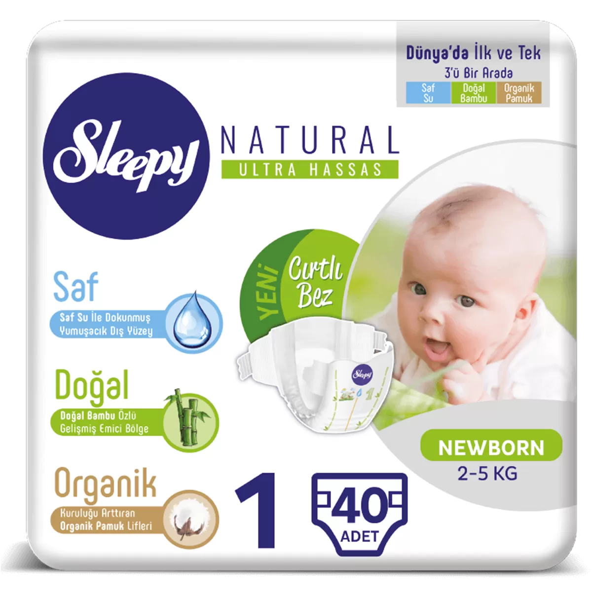 Sleepy Natural Bebek Bezi 1 Beden Yenidoğan 40 Adet