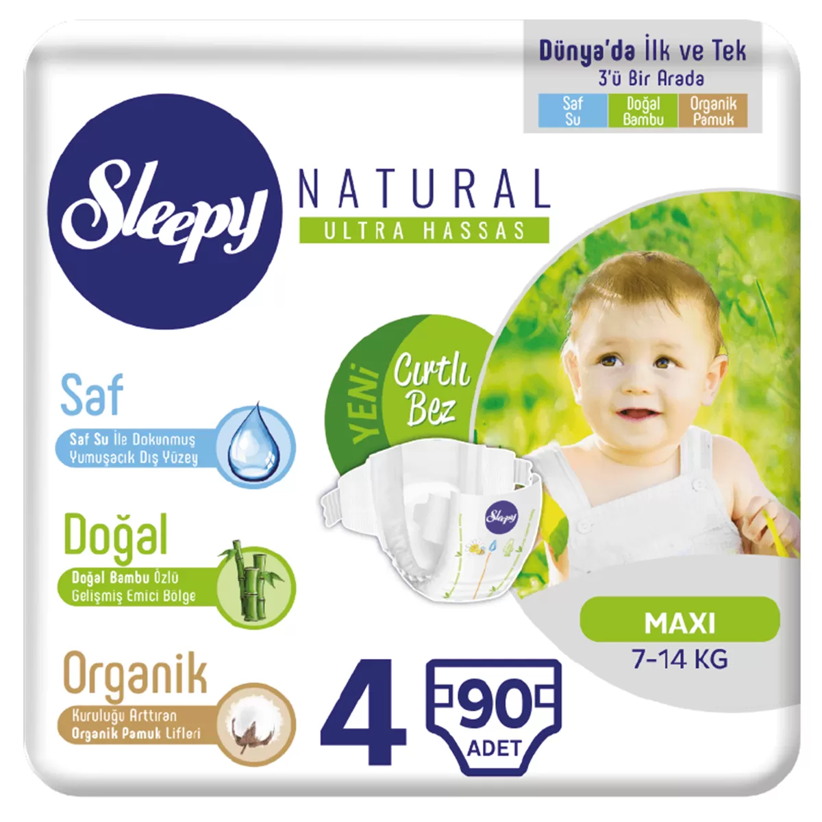 Sleepy Natural Bebek Bezi 4 Numara 7-14 Kg (3*30) 90 Adet