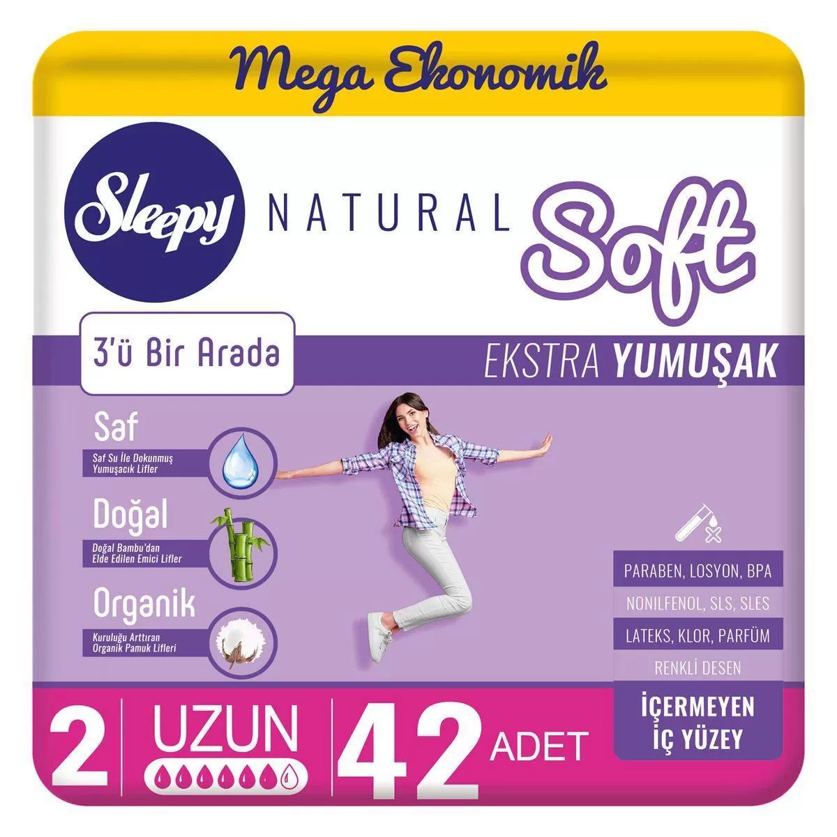 Sleepy Natural Soft Ekstra Yumuşak Ped Uzun 42x4 168 Adet
