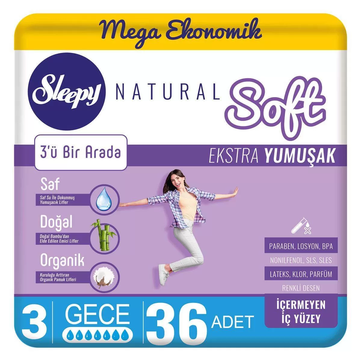 Sleepy Natural Soft Ekstra Yumuşak Ped Gece 36x3 108 Adet