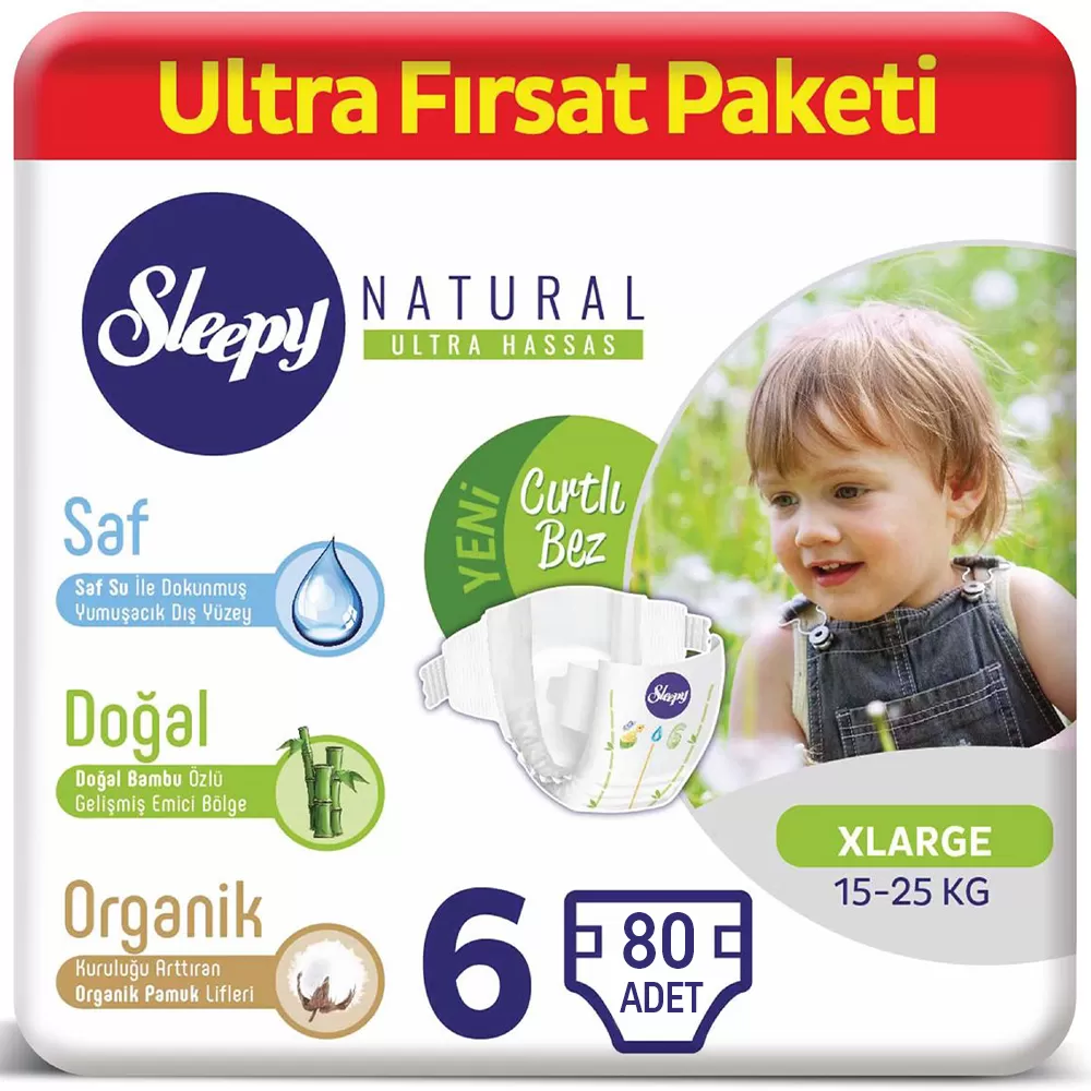Sleepy Natural Bebek Bezi 6 Beden Ultra Fırsat Paketi 80 Adet