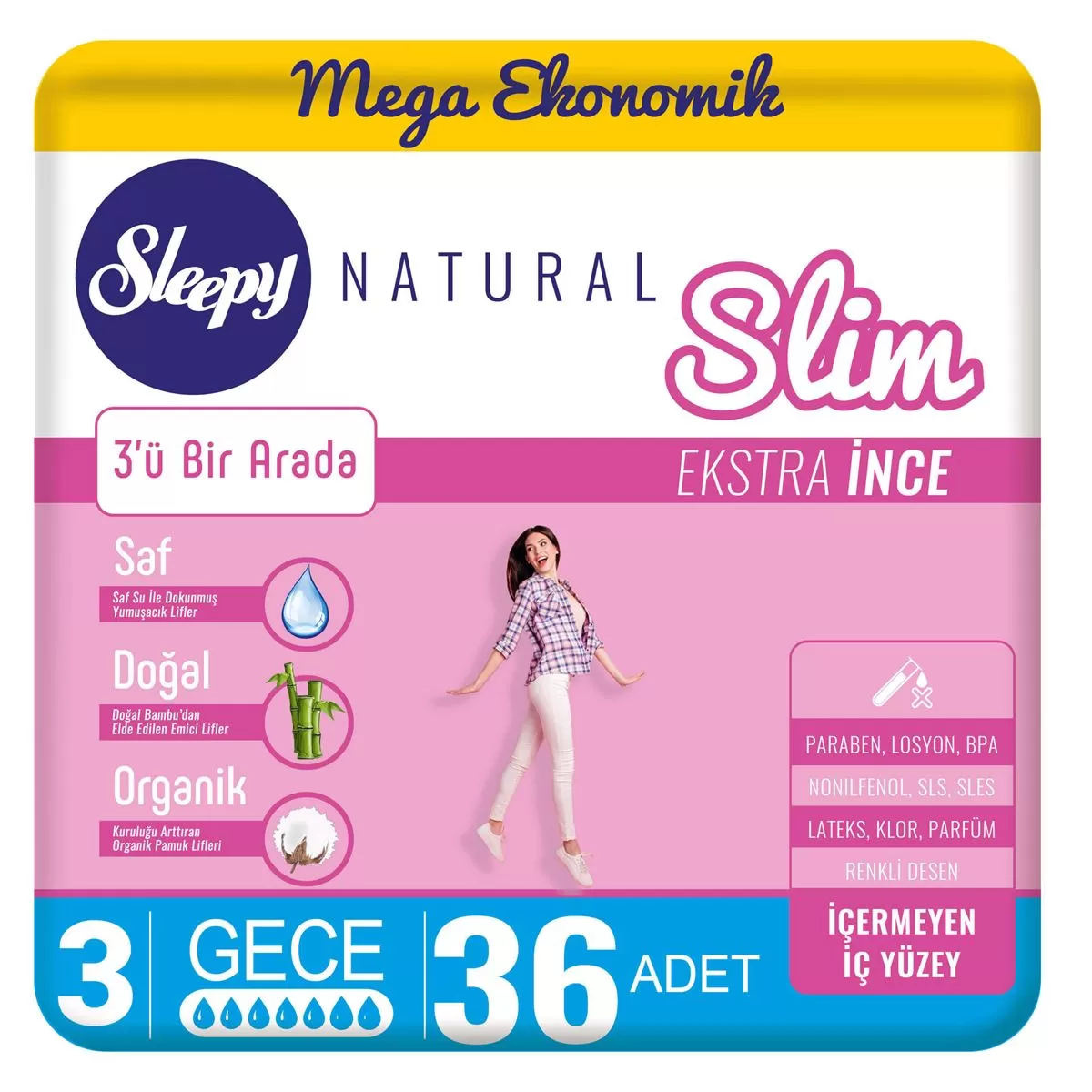 Sleepy Natural Slim Ekstra İnce Ped Gece 36x6 216 Adet