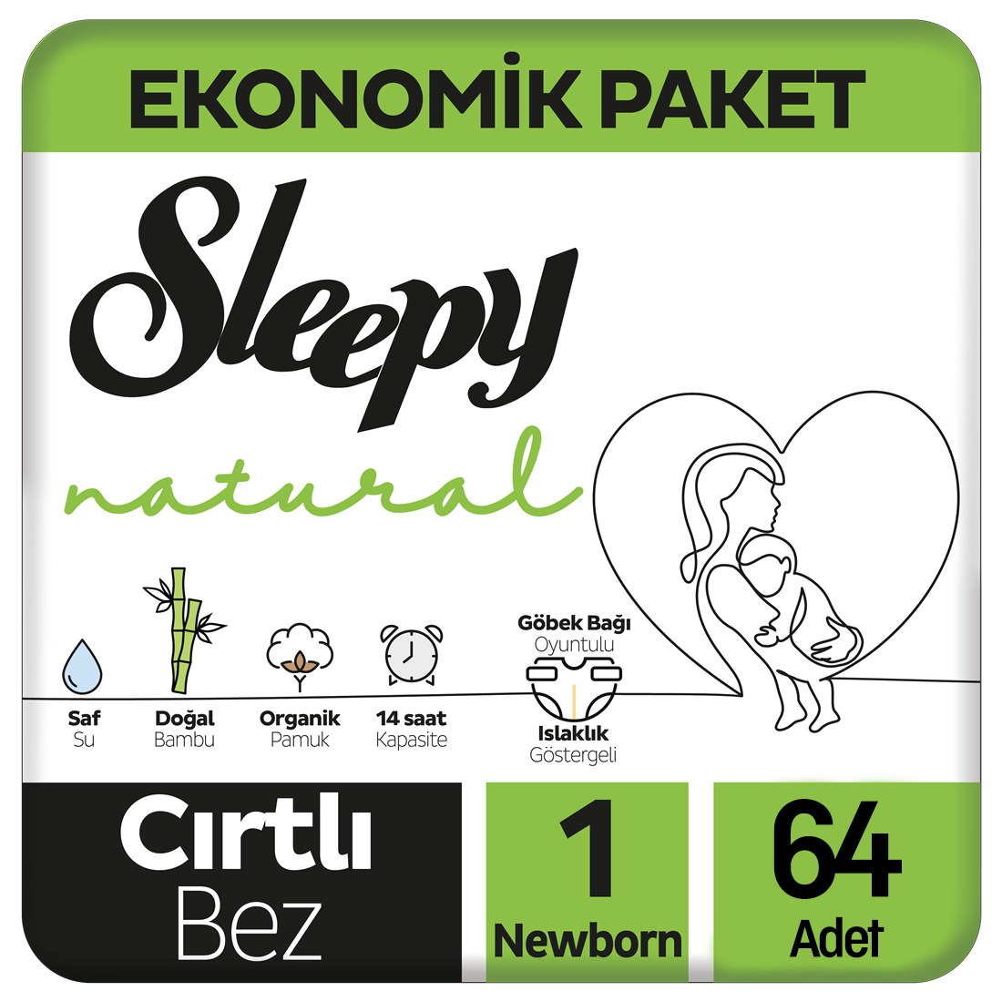 Sleepy Natural Bebek Bezi Ekonomik Paket 1 Beden 64 Adet