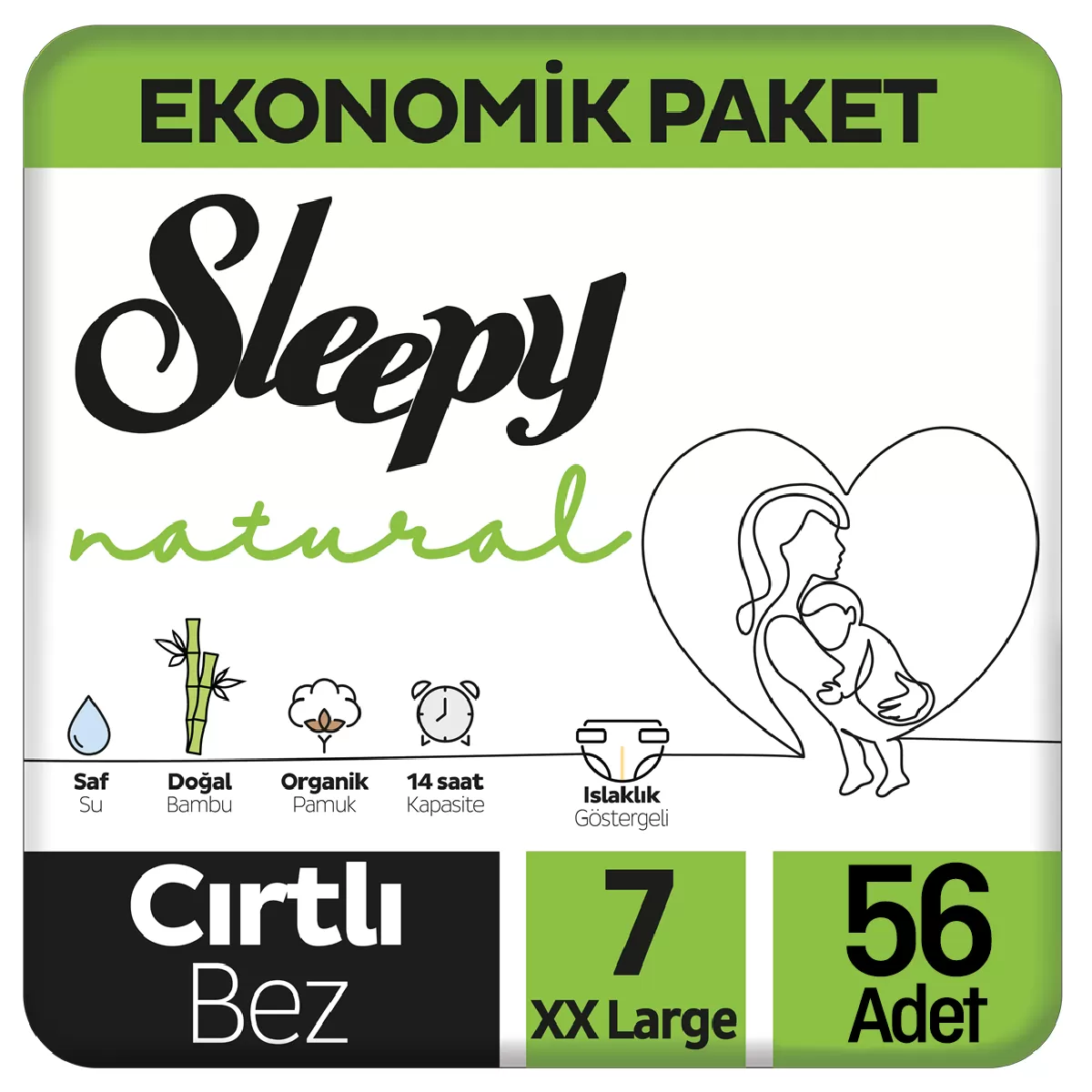 Sleepy Natural Bebek Bezi Ekonomik Paket 7 Beden 28x2 56 Adet