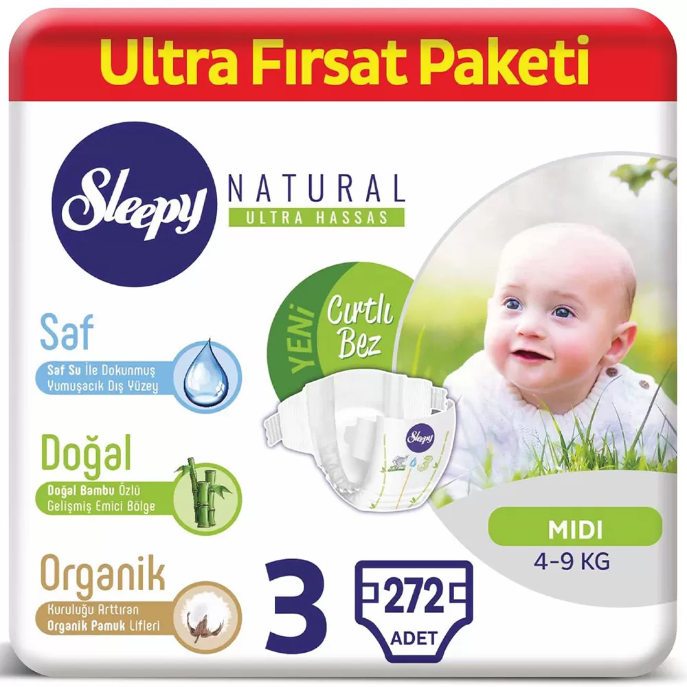 Sleepy Natural Bebek Bezi 3 Beden Ultra Fırsat Paketi 272 Adet