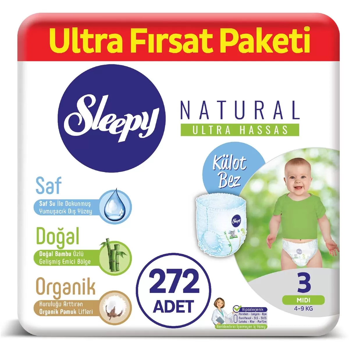 Sleepy Natural Külot Bez 3 Numara Midi Ultra Fırsat Paketi 136 Adet