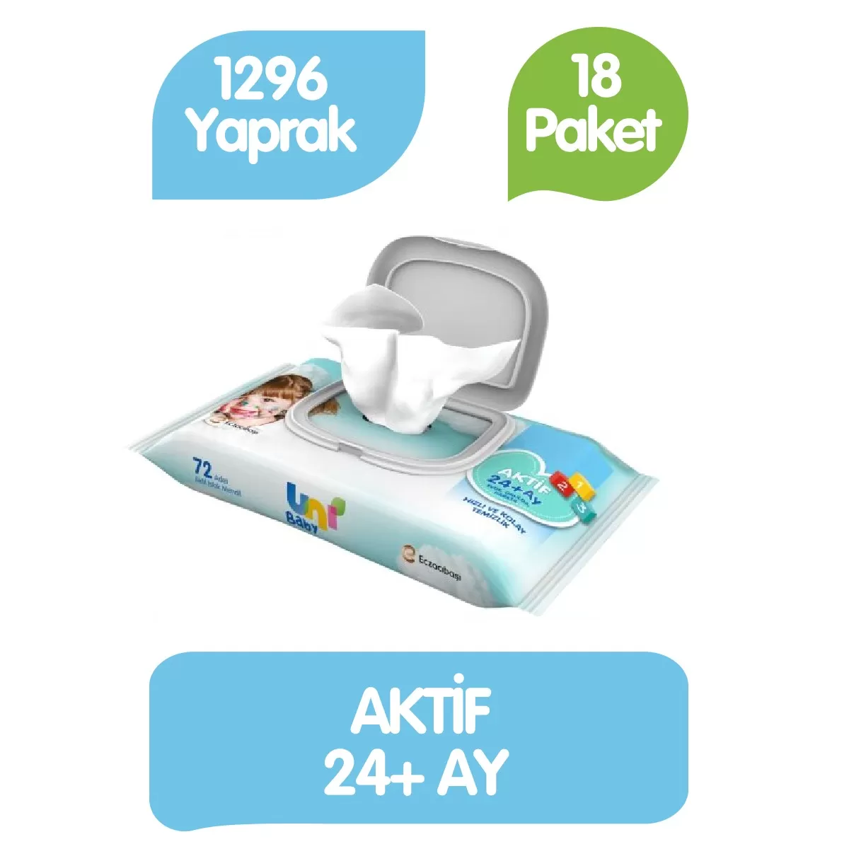 Uni Baby Aktif Islak Mendil 72'li 72x24 1728 Yaprak
