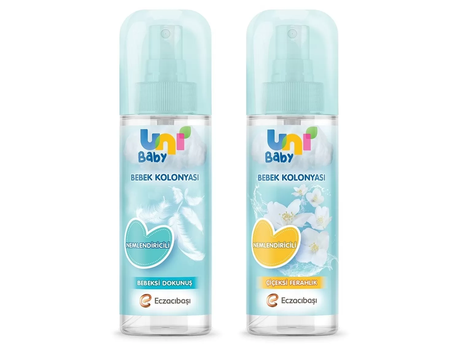 Uni Baby Bebek Kolonyası Çiçeksi Ferahlık 150 ml + Uni Baby Bebek Kolonyası Bebeksi Dokunuş 150 ml