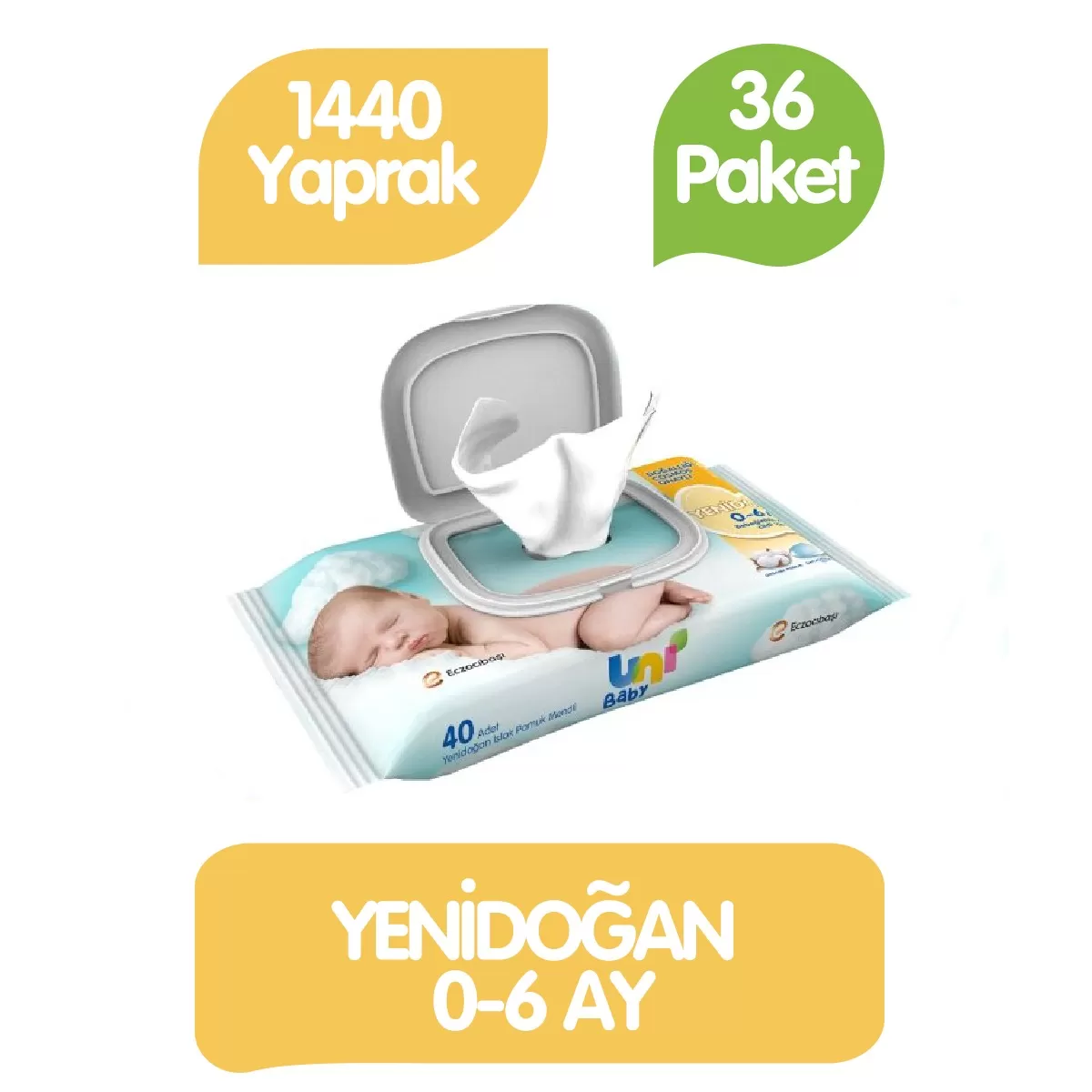 Uni Baby Islak Mendil Yenidoğan 36'lı 40*36 1440 Yaprak