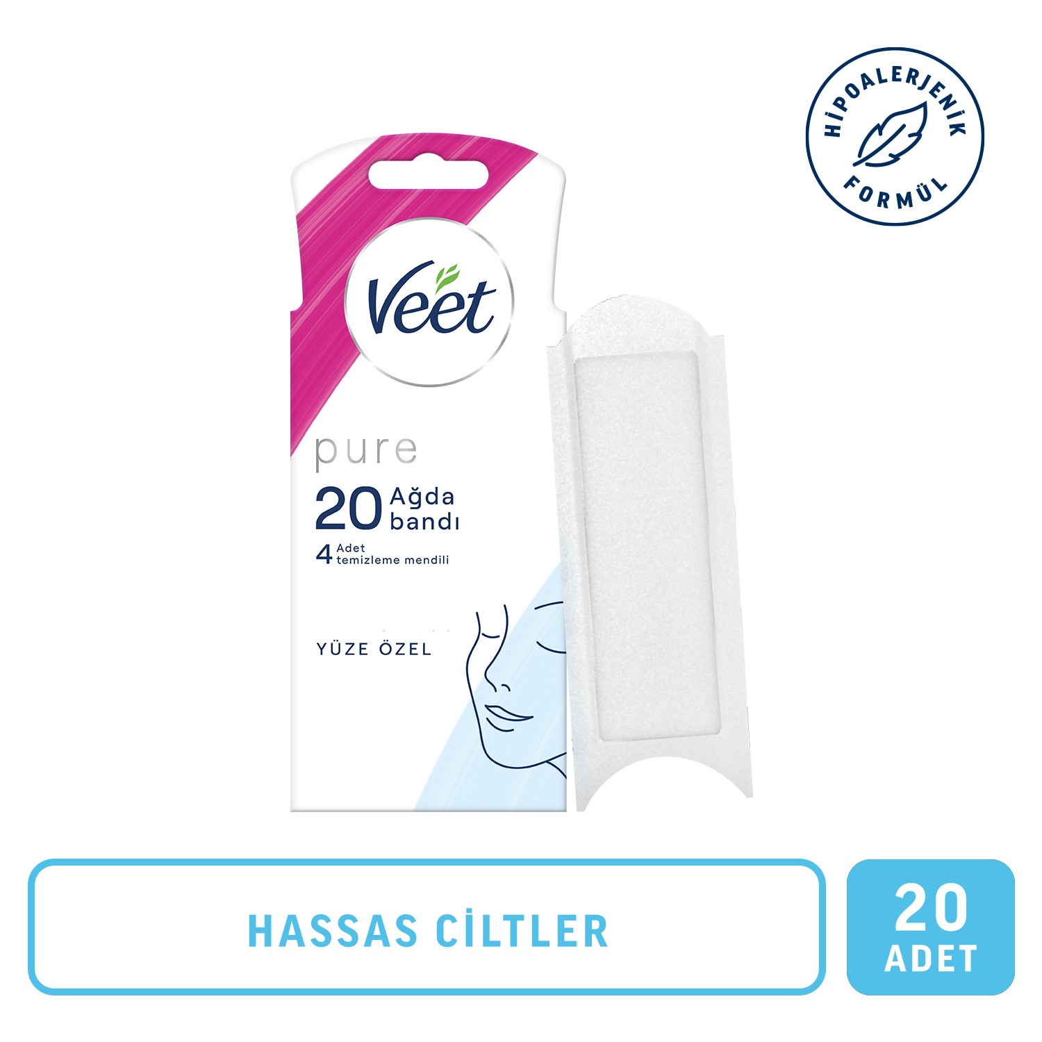 Veet Pure Yüz Ağda Bandı Hassas Ciltler 20'li 4 Adet Veet Pure Yüz Ağda Bandı Hassas Ciltler 20'li 4 Adet