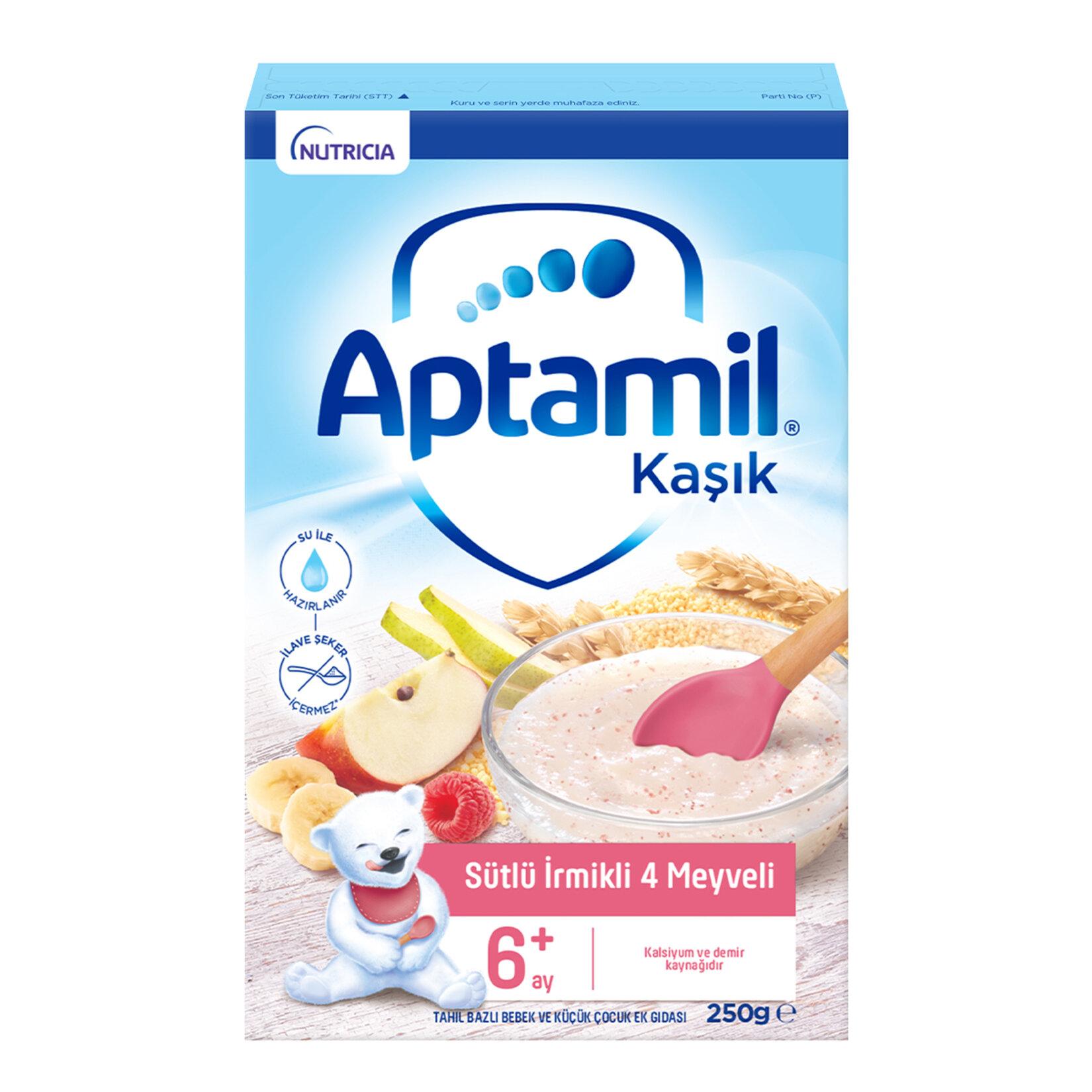 Aptamil Kaşık Mama Sütlü İrmikli 4 Meyveli 250 gr 4'lü Paket