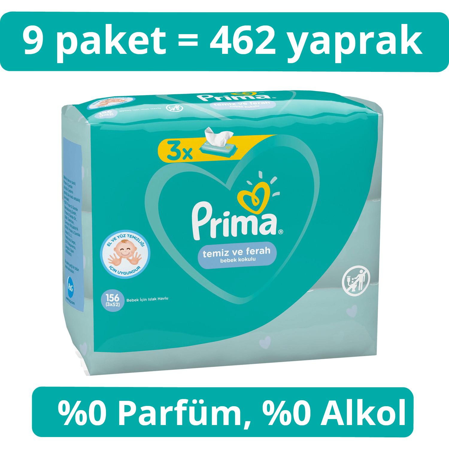 Prima Islak Havlu Mendil Temiz ve Ferah 9'lu 468 Yaprak