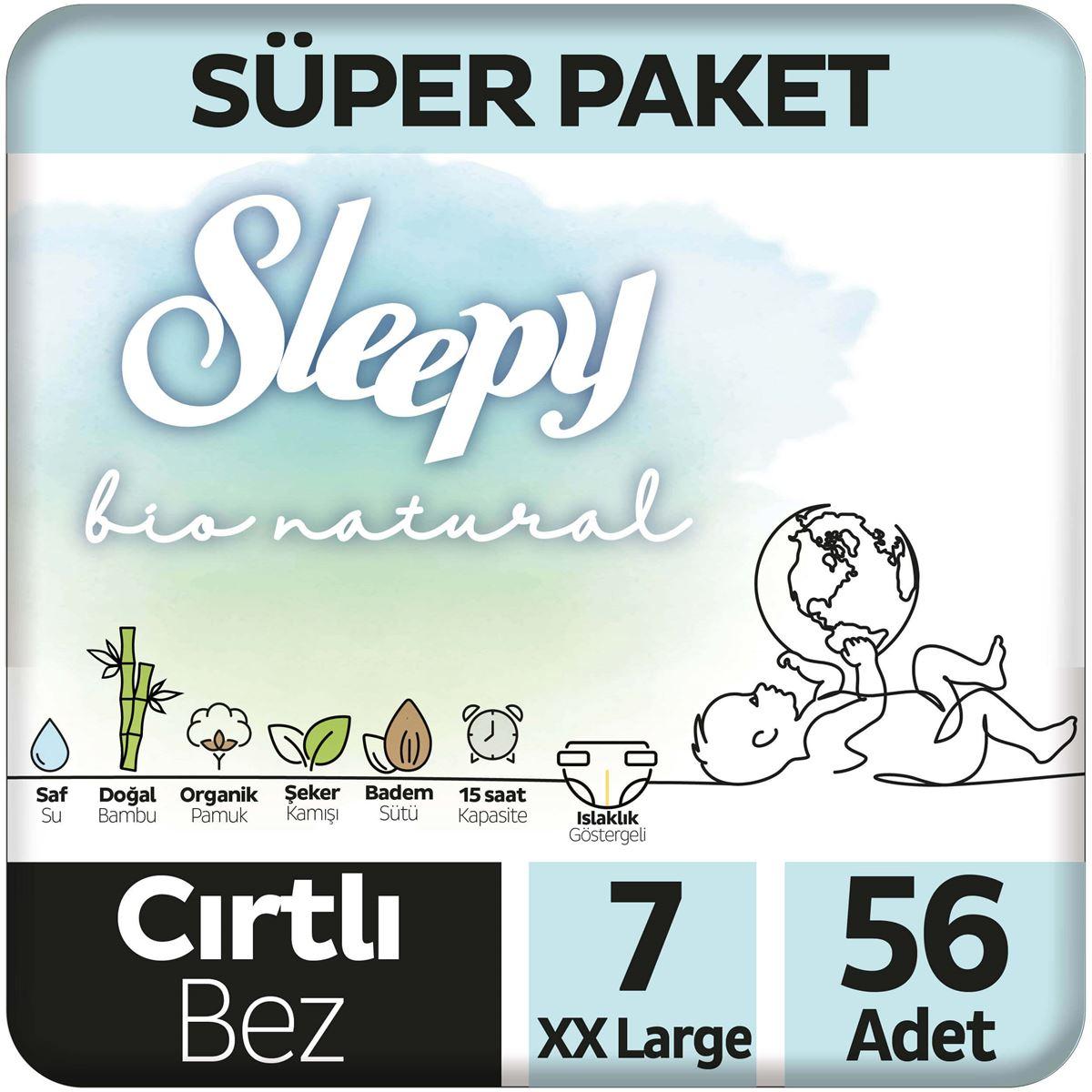 Sleepy Bio Natural Süper Paket Bebek Bezi 7 Numara Xxlarge 2*56 Adet
