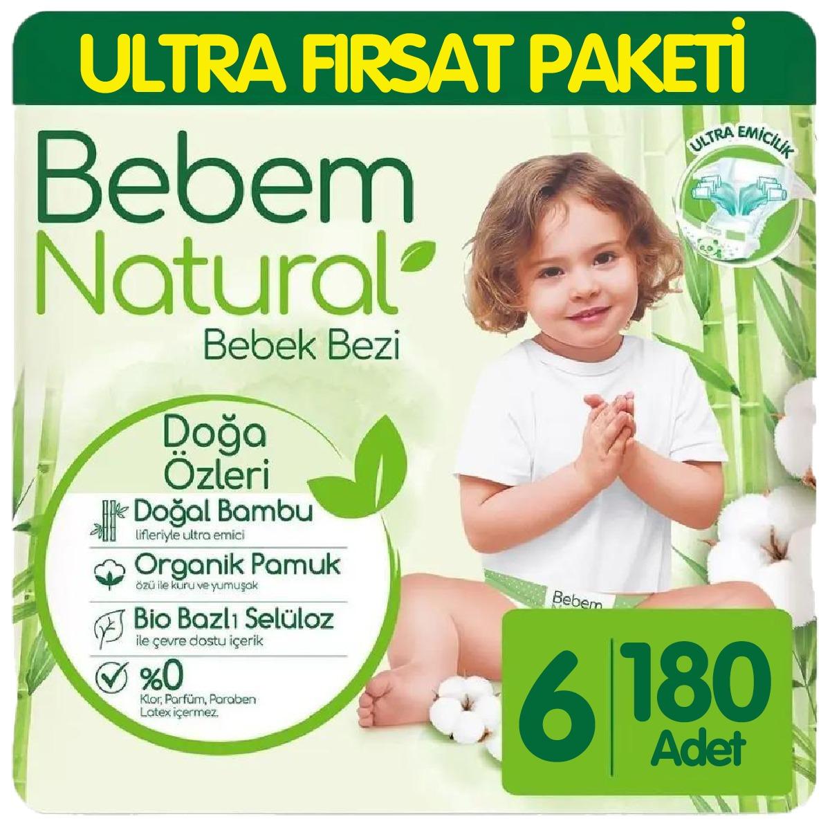 Bebem Natural Bebek Bezi Ultra Fırsat Paketi 6 Beden 60x3 180 Adet