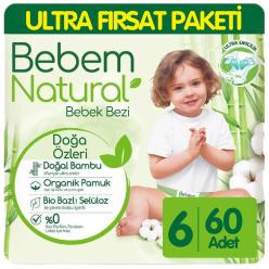 Bebem Natural Bebek Bezi Ultra Fırsat Paketi 6 Beden 60 Adet