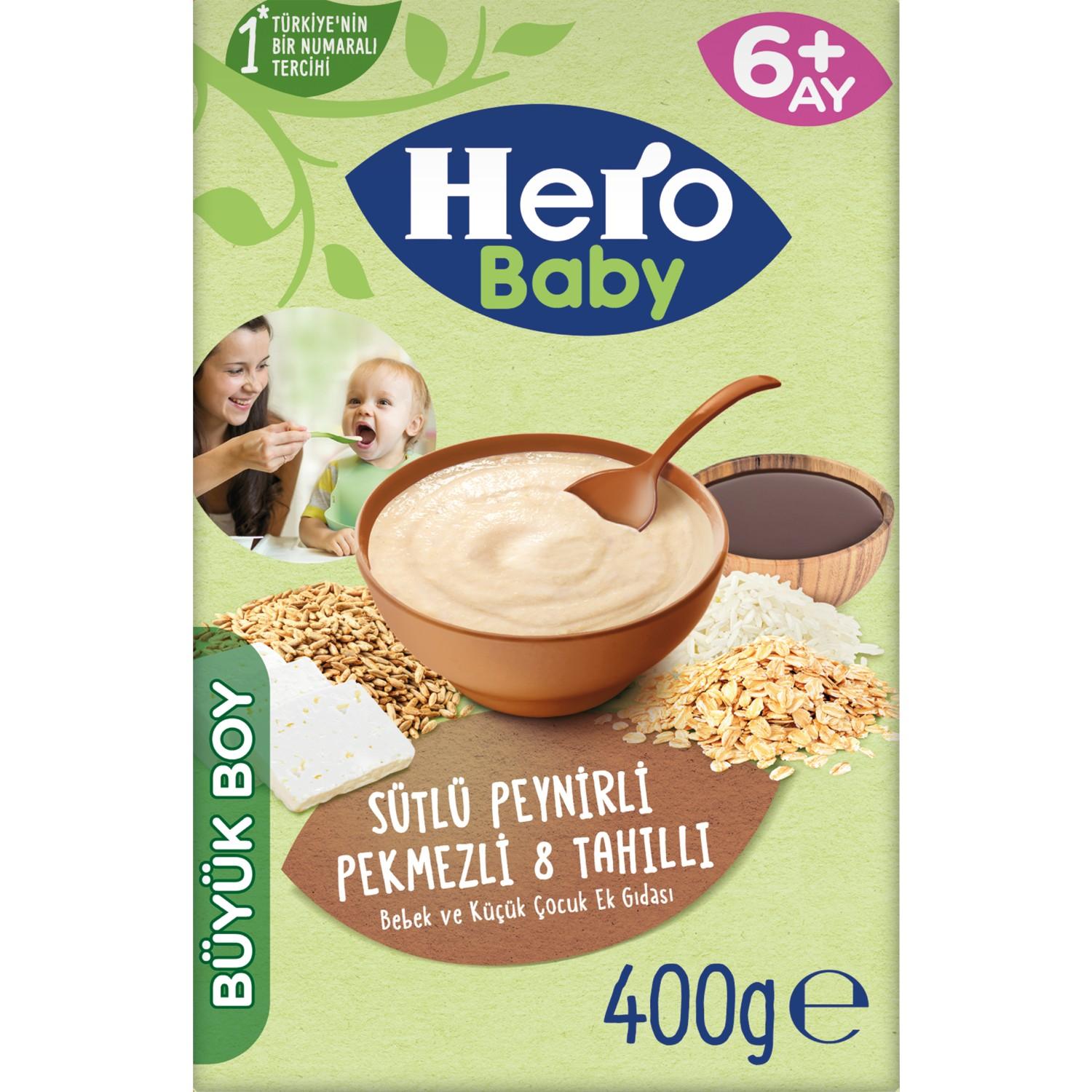 Hero Baby Sütlü Peynirli Pekmezli 8 Tahıllı Kaşık Mama 400 gr 3'lü Paket