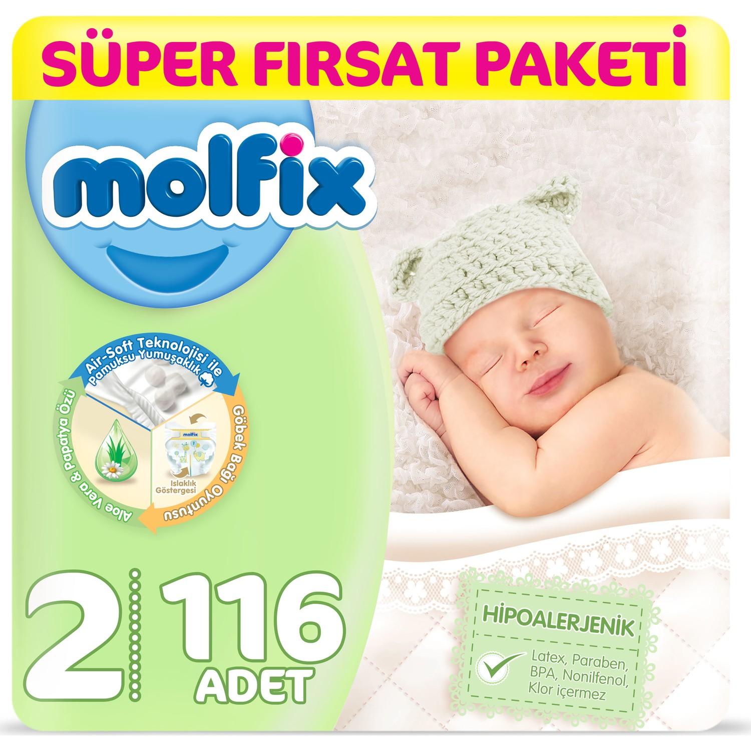 Molfix Bebek Bezi 2 Beden Süper Fırsat Paketi 116 Adet Molfix Bebek Bezi 2 Beden Süper Fırsat Paketi 116 Adet