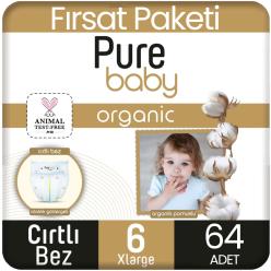Pure Baby Organik Pamuklu Bebek Bezi 6 Beden 32*2 64 Adet