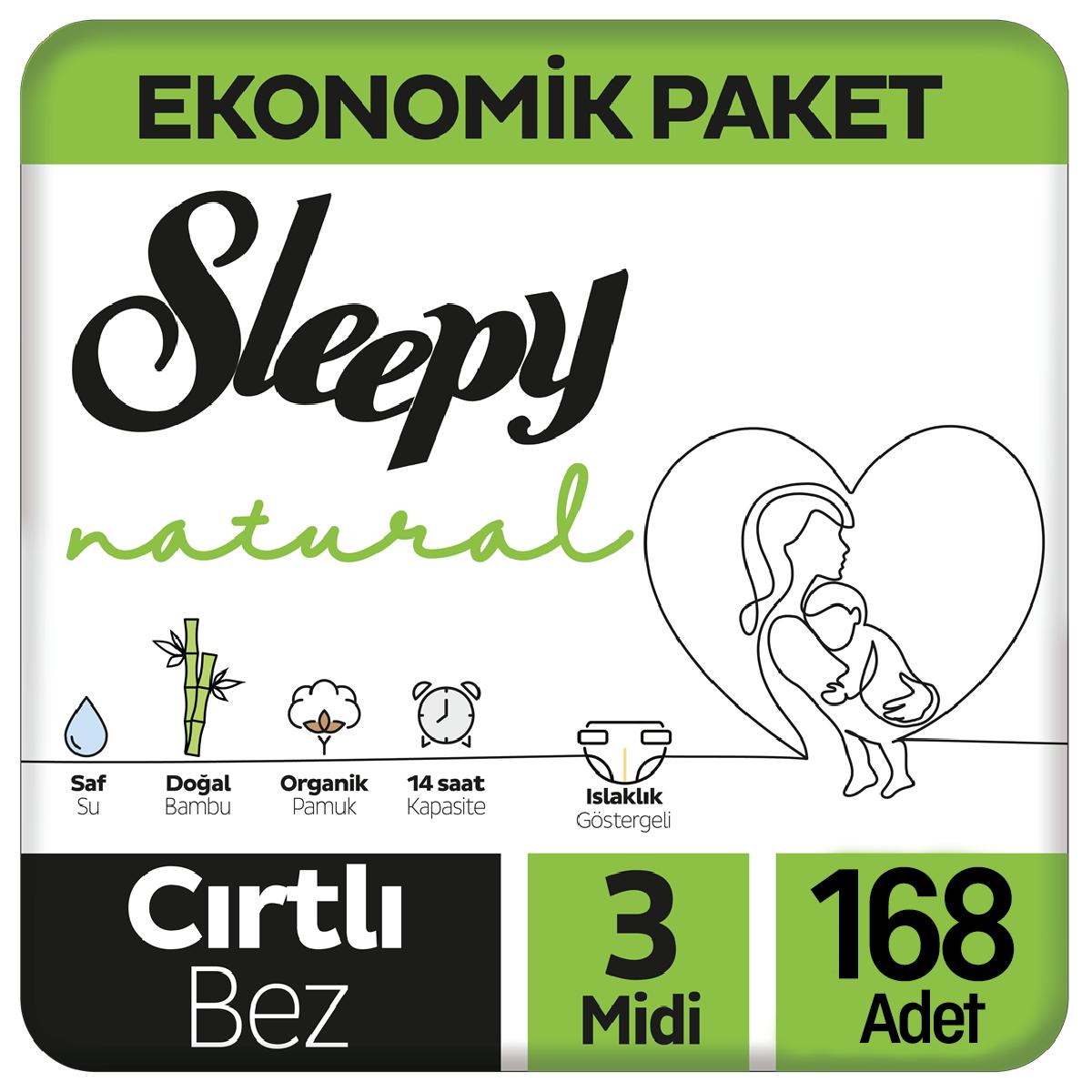 Sleepy Natural Bebek Bezi Ekonomik Paket 3 Beden 56x3 168 Adet